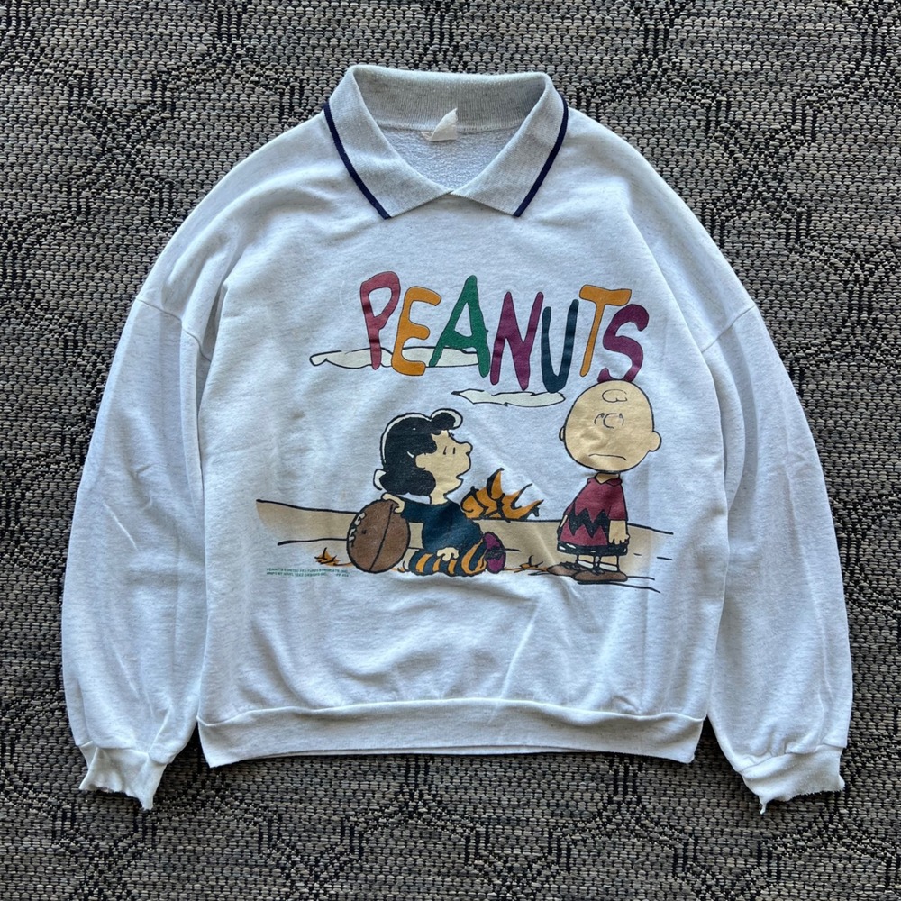 Vintage Peanuts Sweatshirt Womens XL White Lucy Charlie Brown Collared Pullover